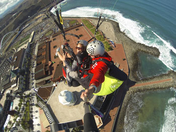 Flying paraglider Las Palmas